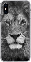 Geschikt voor iPhone X hoesje - Perzische leeuw op zwarte achtergrond in zwart-wit - Siliconen Telefoonhoesje