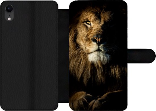 Étui pour iPhone XR Bookcase - Lion - Léger - Zwart - Avec poches - Étui portefeuille avec fermeture magnétique