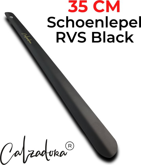 Calzadora® Schoenlepel Medium - 35cm - RVS Schoentrekker Zwart - Duurzaam en sterk - Roestvrijstaal - Medium Lange schoenlepel