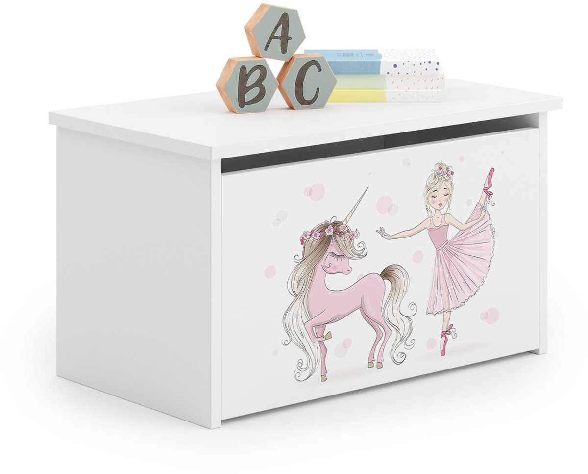 DARIA - Speelgoedkist - 73x40x42cm - met eenhoorn thema - wit