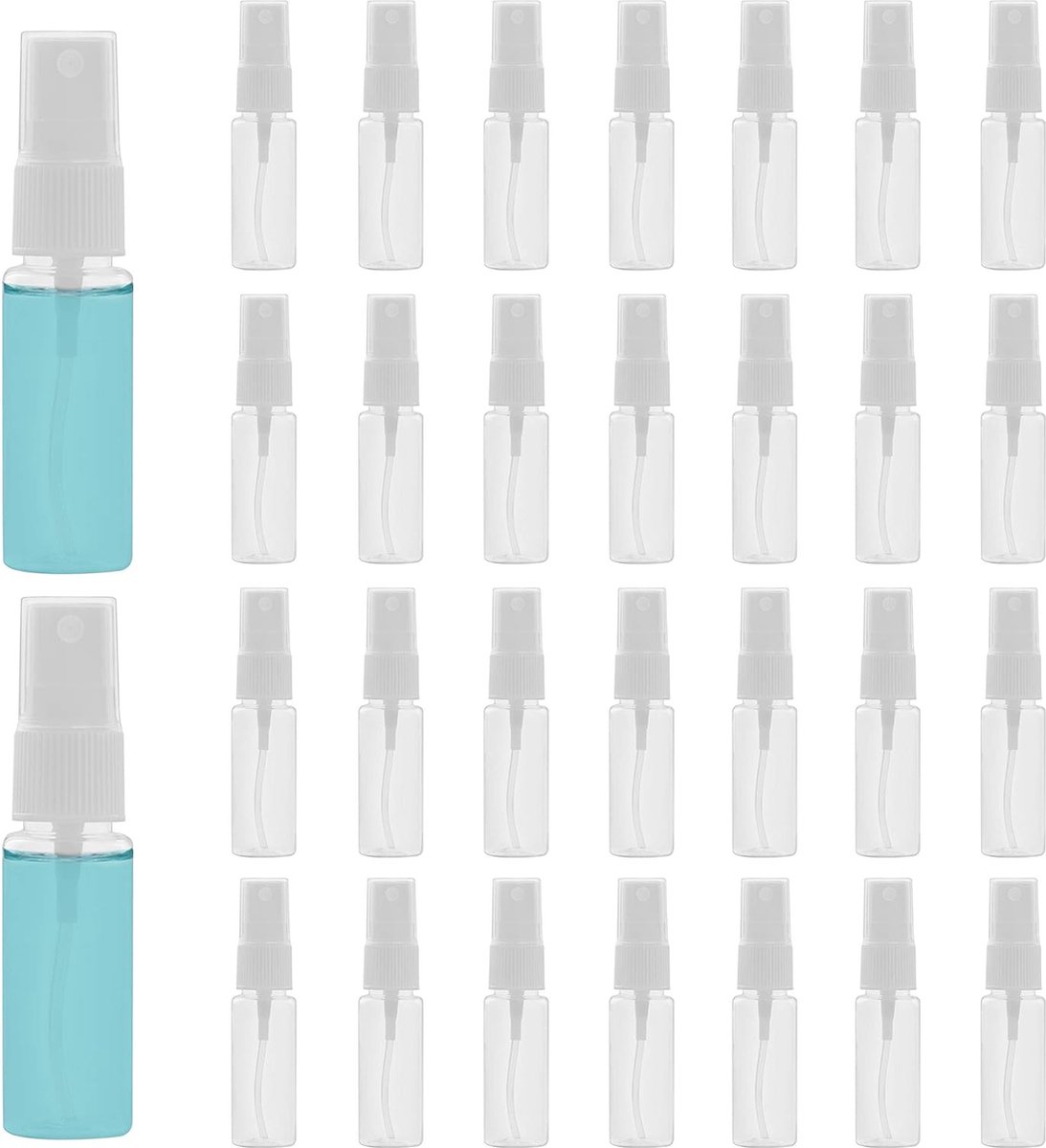Hervulbare Verstuiver Spray Flesjes - Set van 30 - Draagbare Parfumflesjes - Navulbaar Design - Reisflacons voor Onderweg - 5 ml Inhoud - Transparant met Zilveren Details