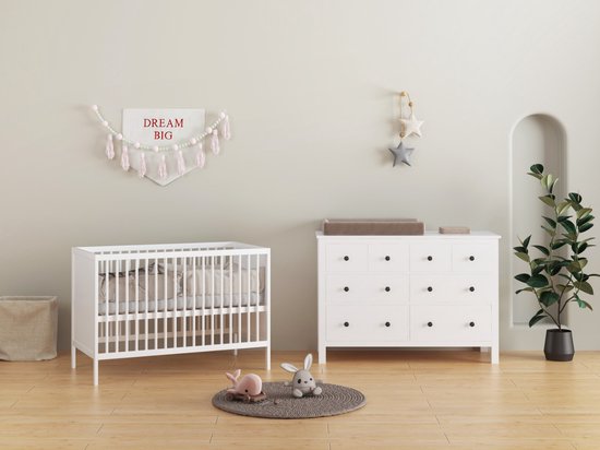 Born Lucky ® Babykamer Wit 2 Delig Baby Bed Lola + Commode Bretagne
