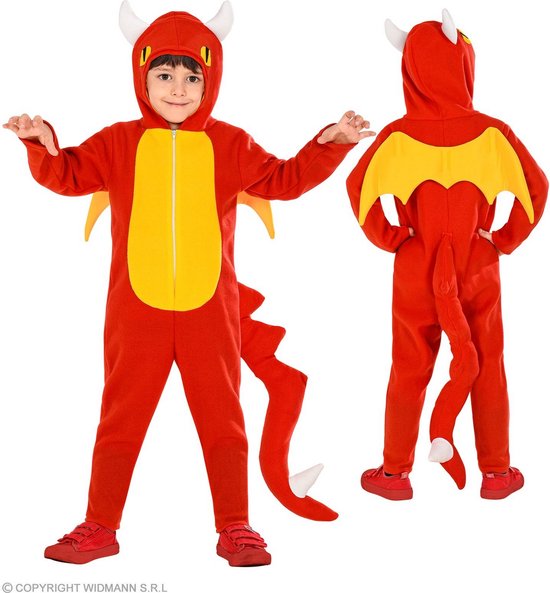 Widmann - Draak Kostuum - Kleine Ongevaarlijke Draak Darby Kind Kostuum - Rood, Geel - Maat 104 - Halloween - Verkleedkleding