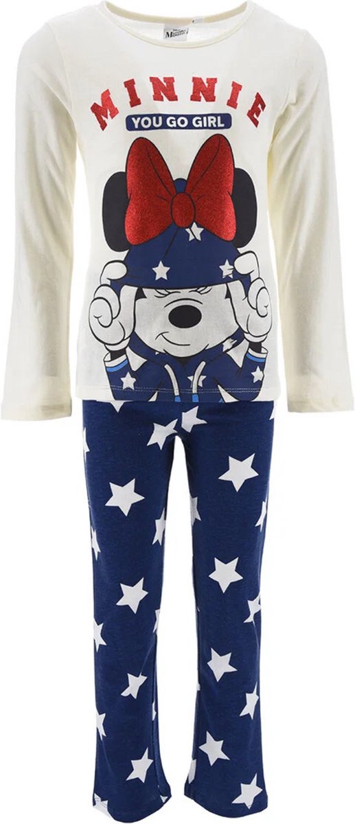 Disney Minnie Mouse Pyjama - Set - 3-delige Meisjespyjama - Broek + 2 Shirts - Glitterprint Off-White
