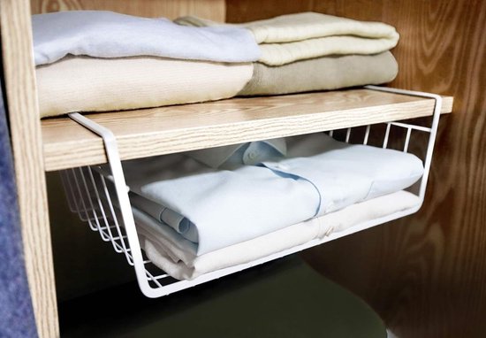 WELLGRO Set van 2 metalen hangkastmanden - ca. 41 x 25 x 14 cm (l x b x h) - creëer extra ruimte - wit WELLGRO Set van 2 metalen hangkastmanden - ca. 41 x 25 x 14 cm (l x b x h) - creëer extra ruimte - wit