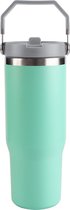 Belle Vous Roestvrij Stalen Tumbler met Riet, Deksel en Handvat - 880 ml - Thermische Mok - Reis Koffie Kop voor Hete en Koude Drankjes - Draagbare Vacuüm Waterfles - Lichtblauw