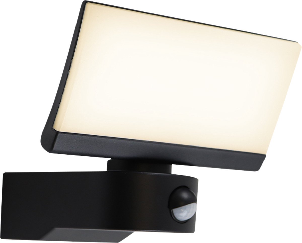 Olucia LEONIE - Buitenmuurlamp met bewegingssensor - Zwart - Vorm: Rechthoek