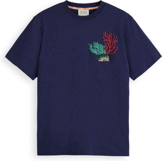 Scotch & Soda Embroidered Coral T-shirt Heren T-shirt - Maat XXL