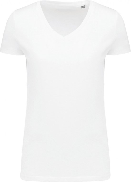 T-shirt Dames M Kariban V-hals Korte mouw White 100% Katoen