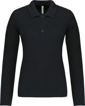 Polo Dames 3XL Kariban Kraag met knopen Lange mouw Black 100% Katoen