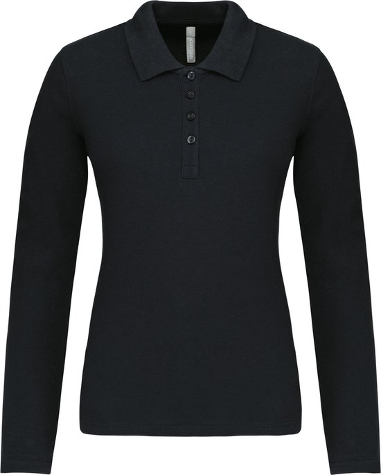 Polo Dames 3XL Kariban Kraag met knopen Lange mouw Black 100% Katoen