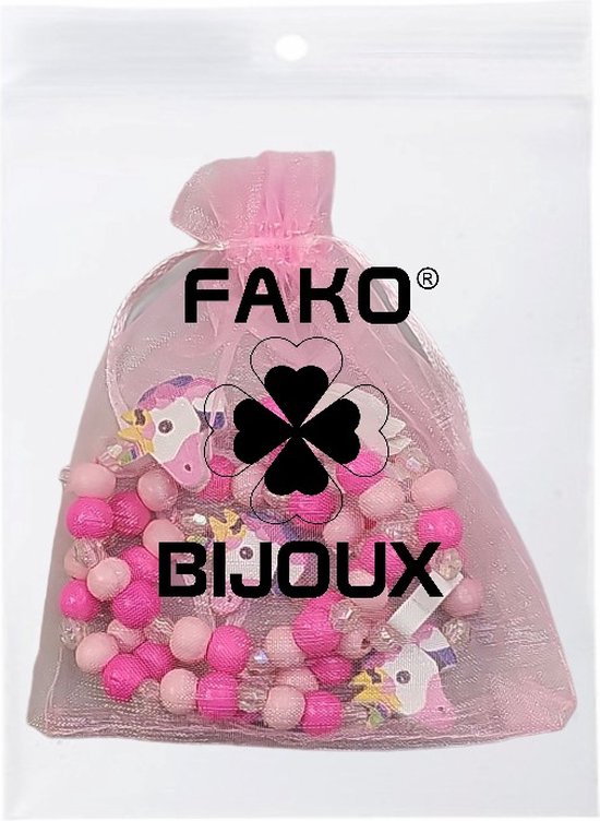 Fako Bijoux® - Kinderketting en Armband - Hout - Eenhoorn & Bloemetjes Roze - Fako Bijoux®