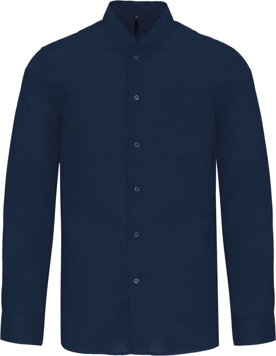 Overhemd Heren 4XL Kariban Maokraag Lange mouw Navy 65% Polyester, 35% Katoen
