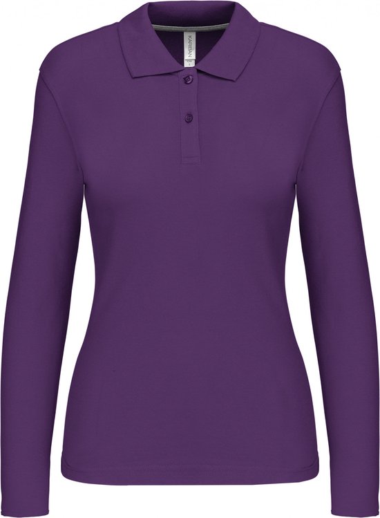 Polo Dames 3XL Kariban Kraag met knopen Lange mouw Purple 100% Katoen