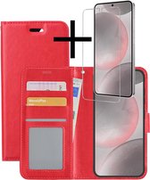 Hoes Geschikt voor Samsung S24 Hoesje Book Case Hoes Flip Cover Wallet Bookcase Met Screenprotector - Rood