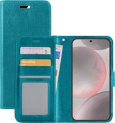 Hoes Geschikt voor Samsung S24 Hoesje Book Case Hoes Flip Cover Wallet Bookcase - Turquoise.