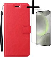 Hoes Geschikt voor Samsung S24 Plus Hoesje Bookcase Hoes Flip Case Book Cover Met Screenprotector - Hoesje Geschikt voor Samsung Galaxy S24 Plus Hoes Book Case Hoesje - Rood