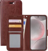 Hoes Geschikt voor Samsung S24 Hoesje Book Case Hoes Flip Cover Wallet Bookcase - Bruin