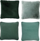 Dutch Decor - Set de 4 coussins décoratifs - Essentials - vert foncé - vert clair - 45x45 cm - avec coussins intérieurs - velours - aspect fourrure