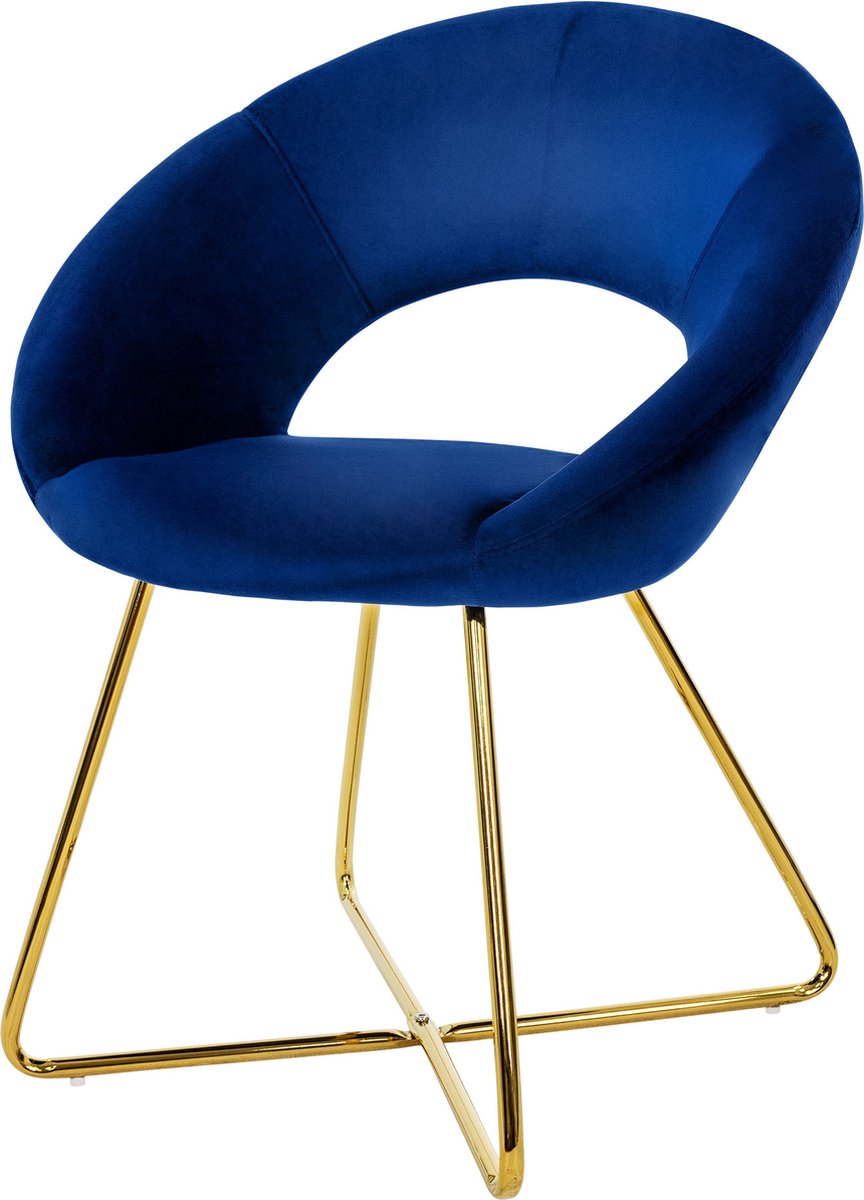 ml-design fluwelen eetkamerstoel, blauw woonkamerstoel met ronde rugleuning gestoffeerde stoel met goudkleurige metalen poten ergonomische armstoel voor eettafel keukenstoel kuipstoel kaptafelstoel
