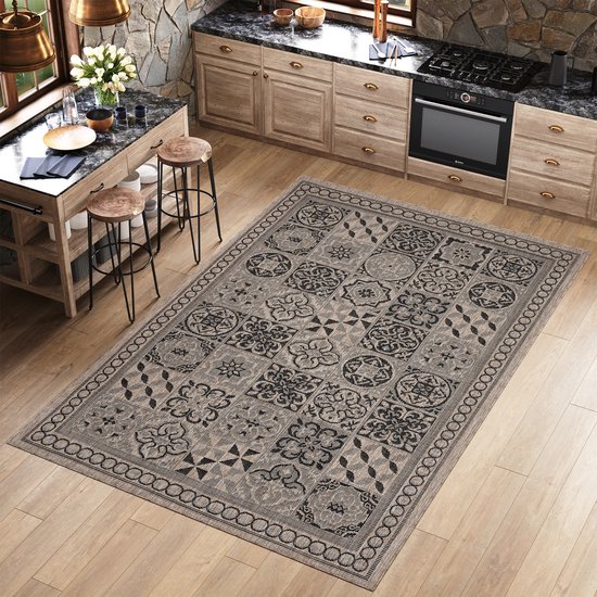 Tapiso Melissa Tapis Marron Intérieur Plein air Mosaïque Tapis à Poils Ras Taille - 200x290