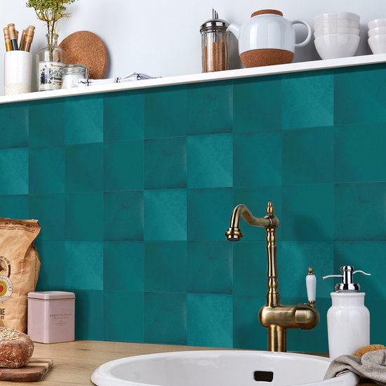 Plaktegels - Zelfklevende Tegels - 15x15 cm - Ulticool - Decoratie Sticker Tegels - Zeegroen Groen - 15 stuks - Toilet WC Gang Muurstickers - Plakfolie Tegelstickers - Sticktiles - Badkamer - Keuken
