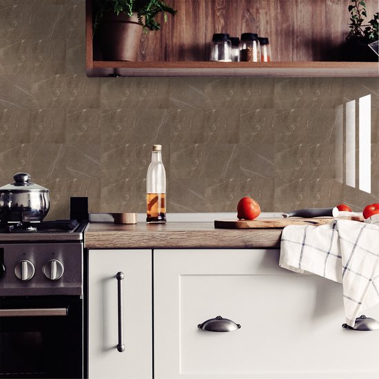 Ulticool Décoration Autocollant carrelages - Beige Marbre Sépia Marron - Stickers muraux - 15x15 cm - 15 pièces Autocollants Carrelage Adhésif - Carrelage Autocollant - Sticktiles - Salle de Bain - Cuisine