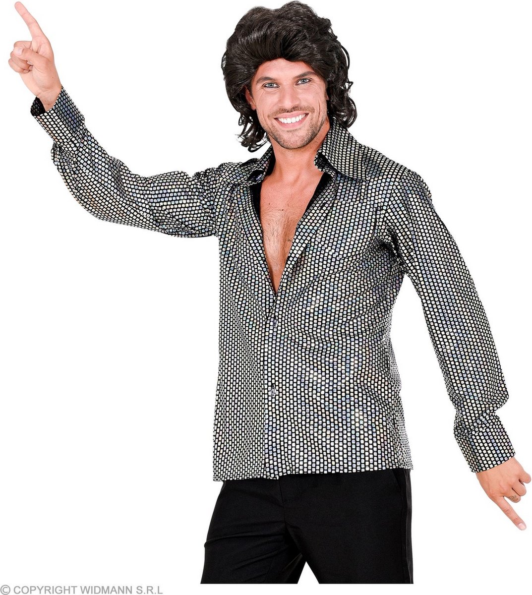 Disco shirt jaren 70 zilver heren
