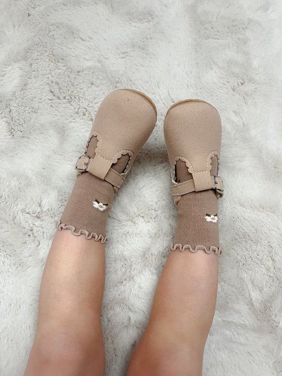 Babyschoen - Flexibele zool - Antislip -Maat 19 - Meisjes schoen - Gesp - Klitteband - Beige