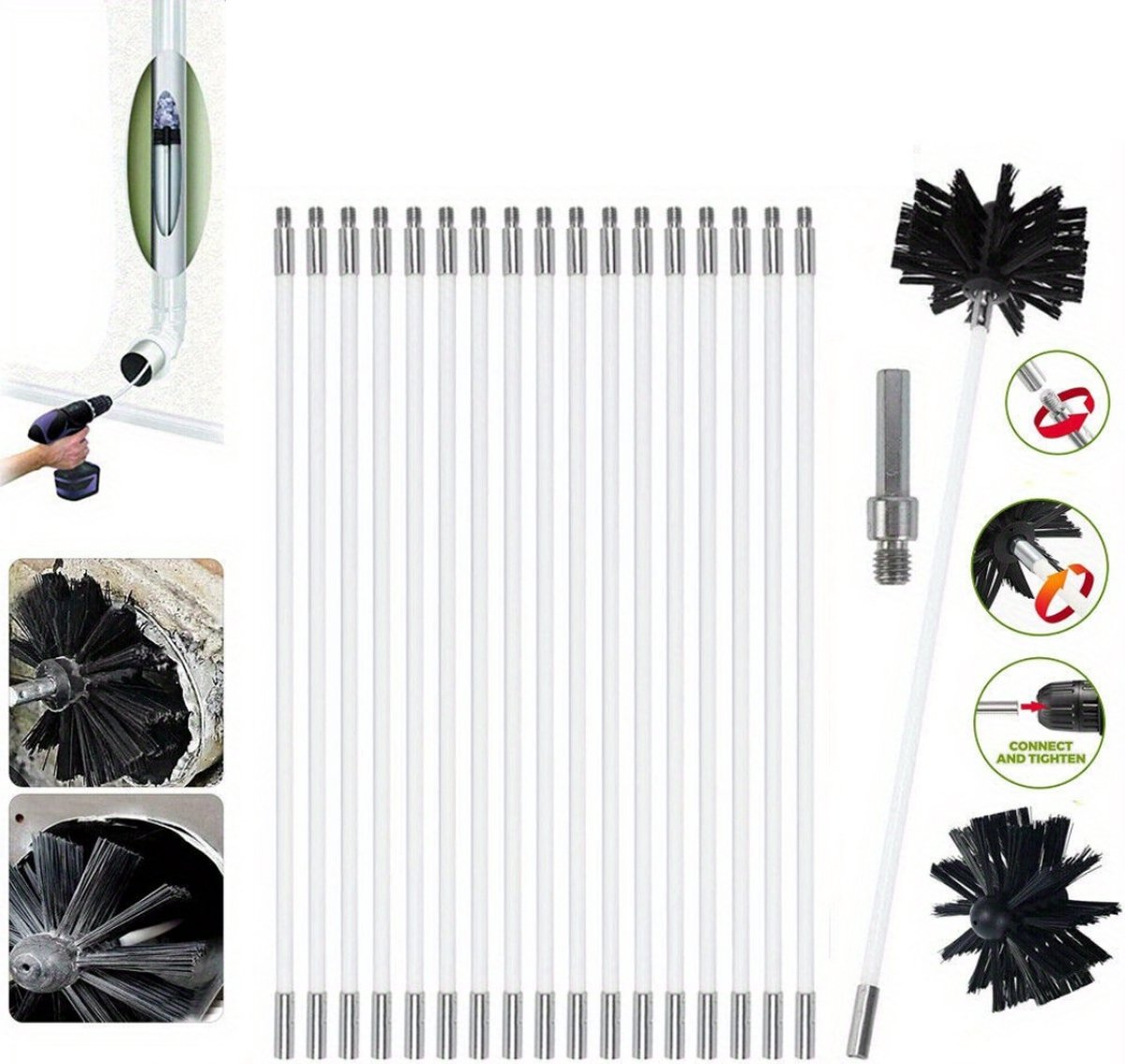 Goedkoopste Nivard Schoorsteenveegset - Schoorsteen Borstel - Schoorsteenreiniger - Veegkit - Openhaard Gereedschap - 21 Stuks
