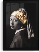 Fotolijst inclusief poster - Posterlijst meisje met de parel - Fotokader goud - Picture frame kunst - Foto in lijst Vermeer - Zwarte lijst 20x30 cm - Muurdecoratie slaapkamer accessoires - - Poster -