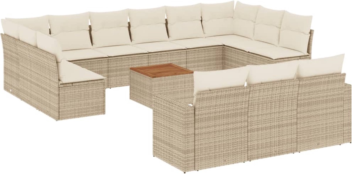 vidaXL 14-delige - Loungeset - met - kussens - poly - rattan - beige