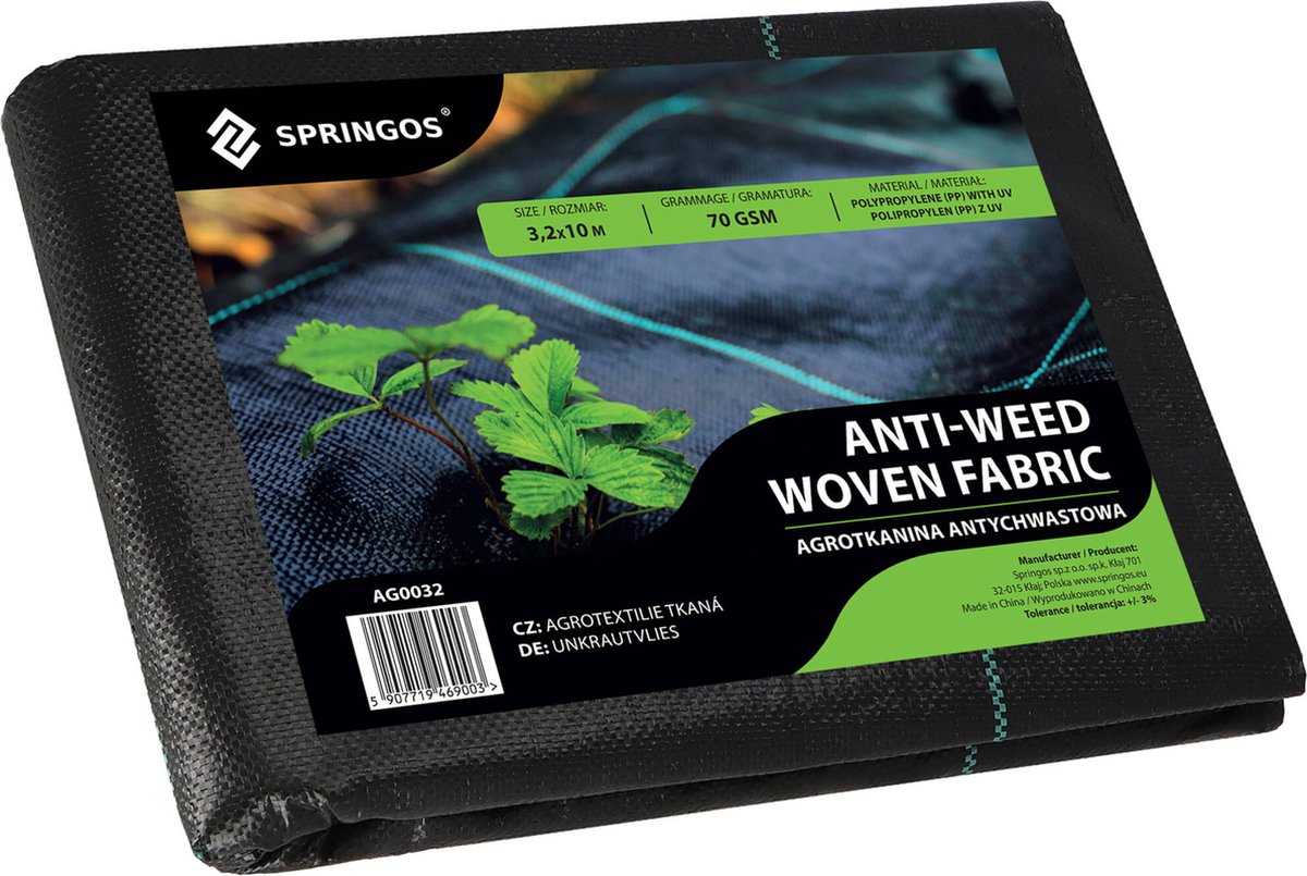Springos Worteldoek - Anti -Onkruid - Beschermfolie - 70g - 3,2X10 M - Zwart