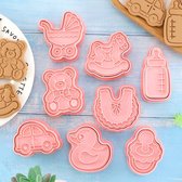 Babyshower Cookie Cutter, 8 plastic koekjesstempels-Cartoon Fun Cookie Mal, 3D Bayby Douche Cookie Cutter Set.