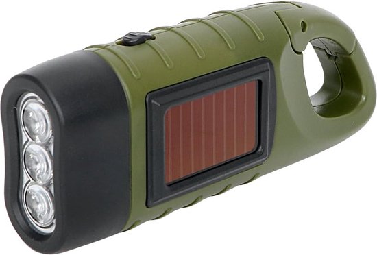 Lampe Torche Solaire Et à Manivelle - LED D'urgence Avec Mousqueton - Pour Camping Et Pannes De Courant