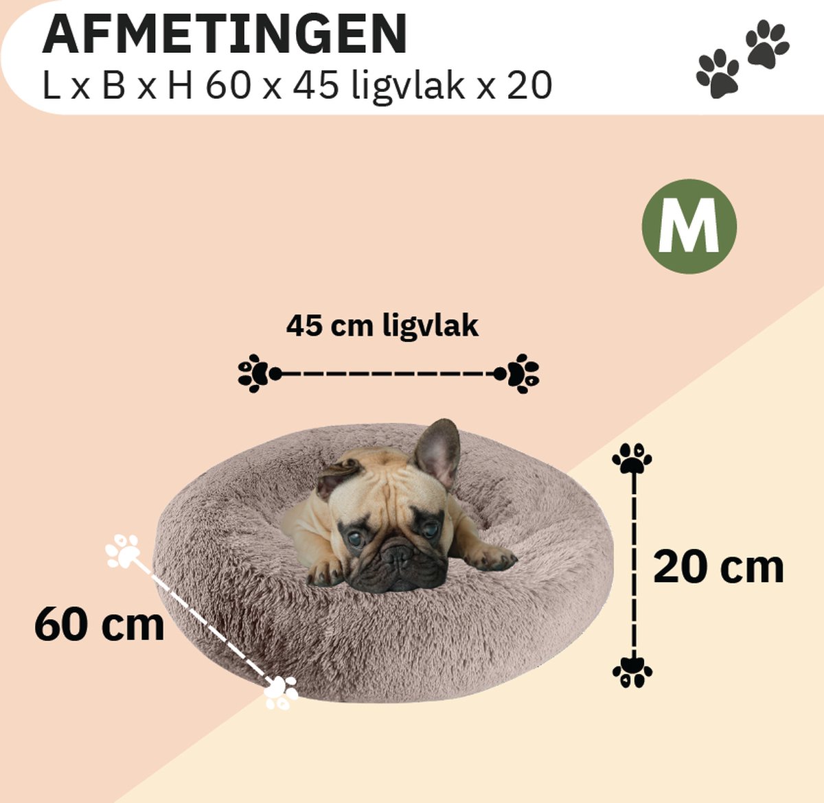 Donut Hondenmand - Kattenmand - Maat M - 60cm (ligvlak van 45cm) - Kaki - Fluffy en Wasbaar thumbnail 6