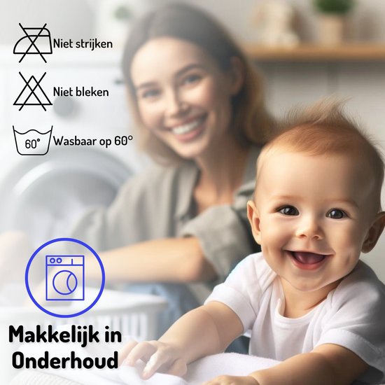 Witte matrasbeschermer in een wasmachine. Niet strijken, niet bleken, wasbaar op 60°. Makkelijk in onderhoud.
