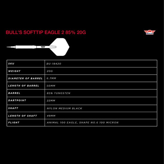 Bull's Eagle 2 85% Tungsten 20 gram Softtip Darts van Bull's — afbeelding 5