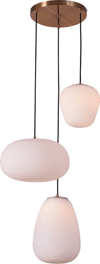 Olucia Davide - Lampe suspendue moderne - 3L - Glas/ Métal - Messing; Wit - Rond - 50 cm
