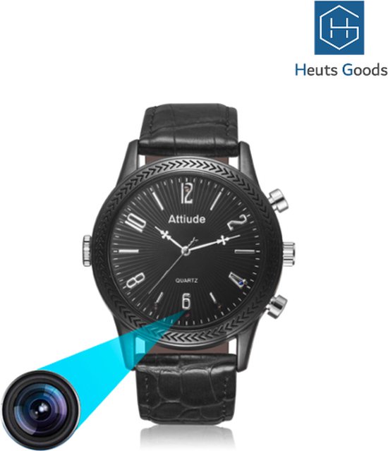 Heuts Goods - Spy Camera Horloge - Verborgen Camera - Spy Camera - Spy Watch - Met LUXE Opbergdoos - 32GB SD kaart - FULL HD 1080P - Nederlandse Handleiding - Zwart Leren