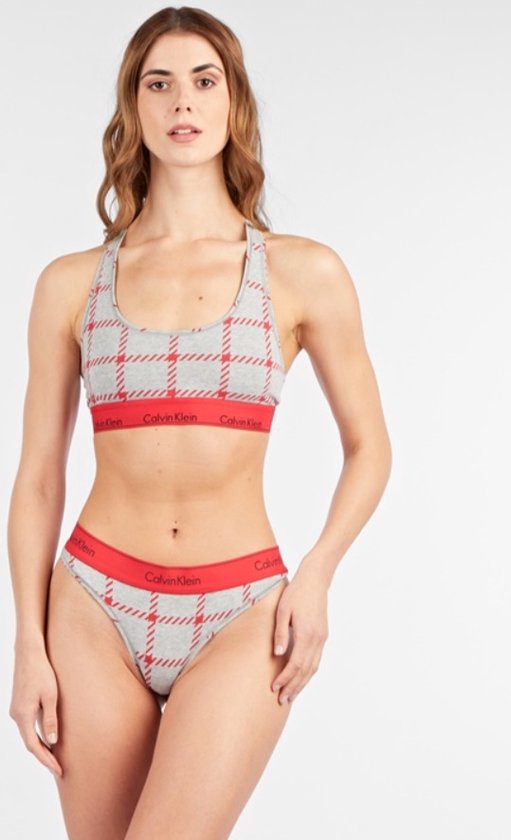 Calvin Klein dames ondergoed combi set (Maat L) Buster/Slip - Grijs/Rood