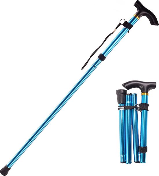 Canne Pliante / Bâton De Marche Télescopique – 5 Sections – Noir – Alu – 95 Cm