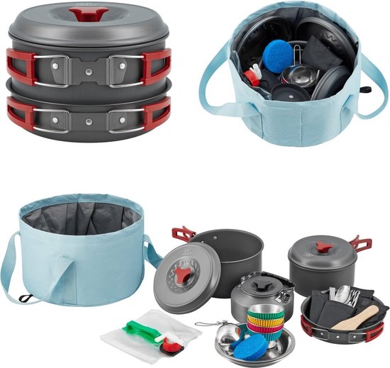 EVTSCAN Lot de 2 ustensiles de Cuisine en Aluminium pour Camping, avec poignée Pliable et Sac en Filet, pour randonnée, Sac à Dos, Pique-Nique