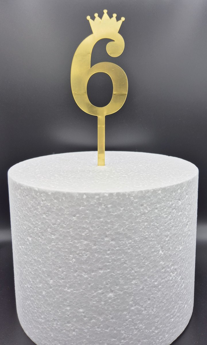 Taarttopper - Cijfer Large (17 cm) - zes - 6 - Taartdecoratie - Cake Topper - getal - voor leeftijd: 16 / 26 / 36 / 46 / 56 / 60 / 61 / 62 / 63 / 64 / 65 / 66 / 67 / 68 / 69 / 76 / 86 / 96