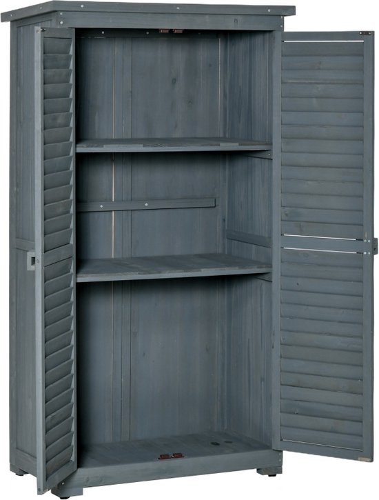 Tuinkast hout - Opbergkasten met deuren - Tuinhuis - Tuinschuur - Schuur voor gereedschap - Grijs - 87 x 46,5 x 160 cm