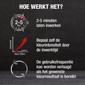 Hoe werkt het? 2-5 minuten laten inwerken. Bepaal zelf de kleurintensiteit door de inwerktijd. Frequentie kan verlaagd worden als gewenst.