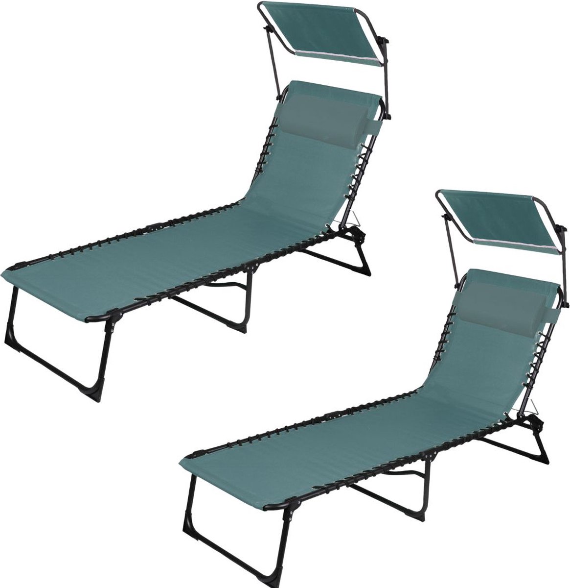 SET X 2 ZONNELOUNGE MET PARASOL EN KUSSEN - BLAUWGRIJS
