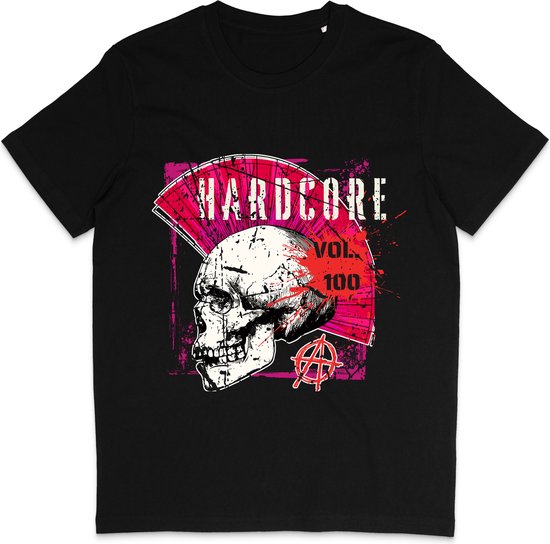 Heren Dames Muziek T Shirt - Hardcore Skull - Zwart - XS