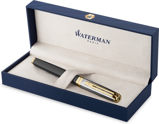 Waterman Exception vulpen (model Slim) | blauw met verzilverde clip | Vulpen met fijne veer en blauwe inkt | geschenkdoos