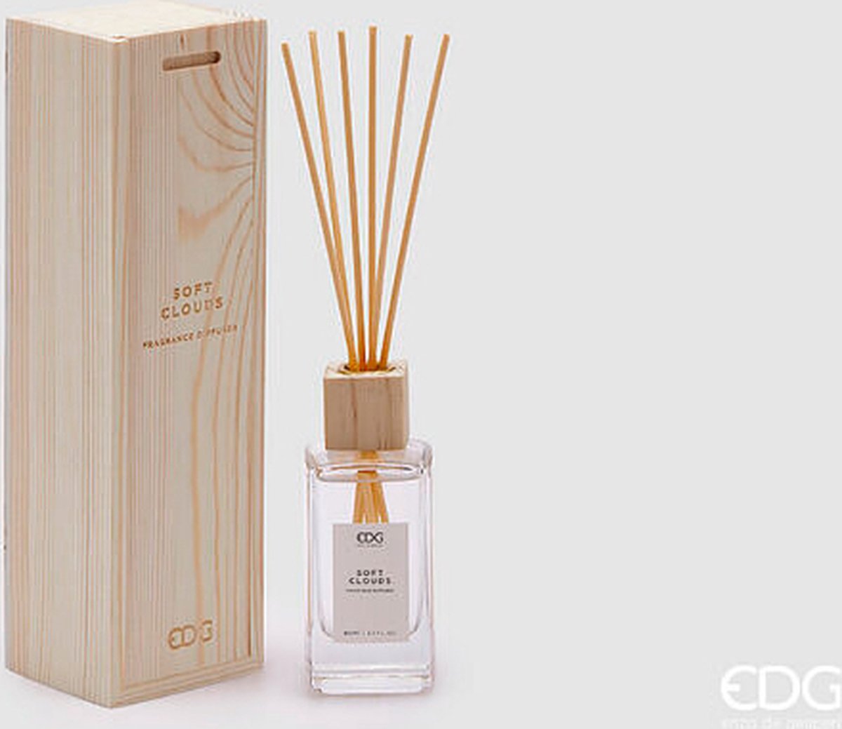 EDG Enzo De Gasperi Geurstokjes Essentiel Soft Clouds in houten doosje H12,5 - 90ml